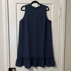 LOFT Steel Blue Sleeveless Dress with Ruffle Hem and Collar